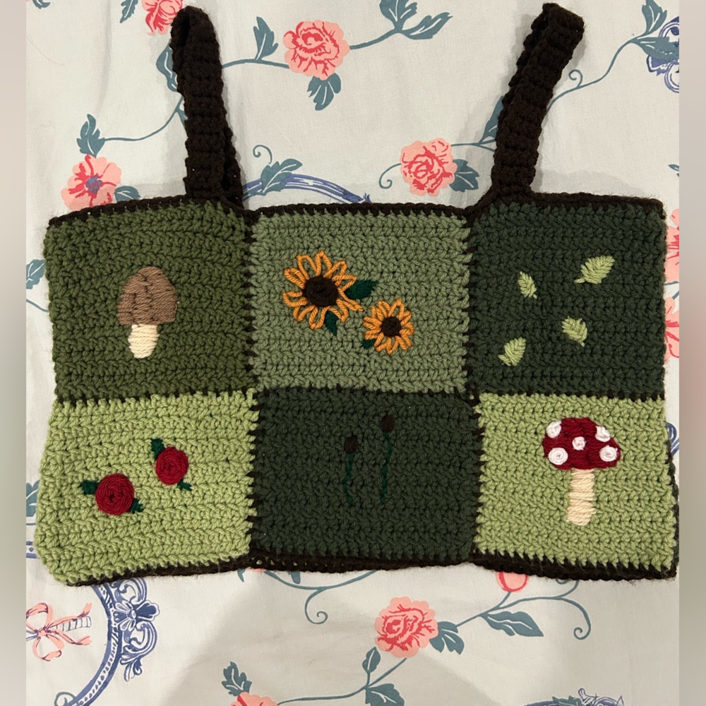 Handmade Green Crochet Mushroom & Flower Tank Top - Picture 4 of 5